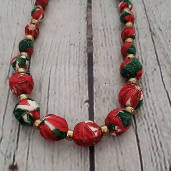 Vintage Handmade Ugly Christmas Party Fabric Necklace - Picture 2 of 7